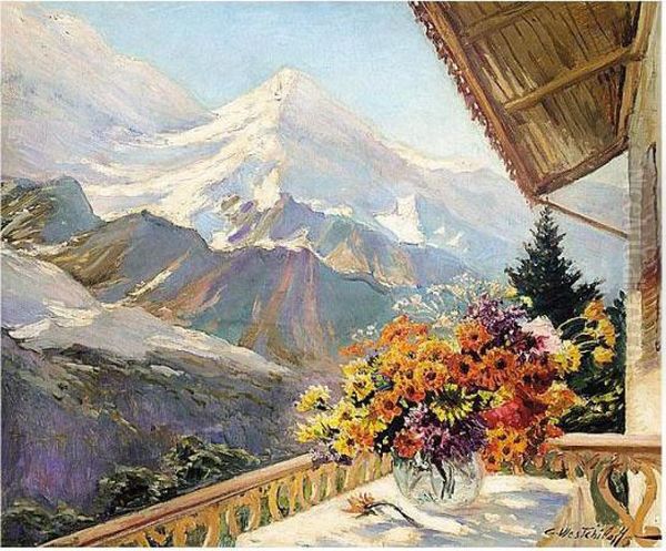 Flowers On The Balcony Oil Painting by Constantin Alexandr. Westchiloff