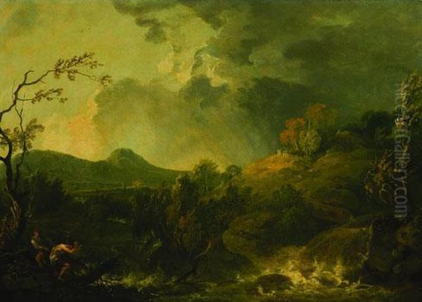 Paesaggio Con Figure Con Cielo Temporalesco Oil Painting by Richard Wilson