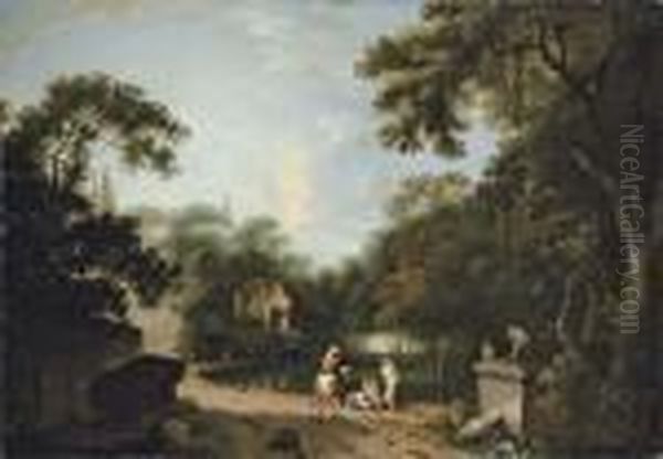 A Classical Wooded Landscape With Ruins Oil Painting by Richard Wilson