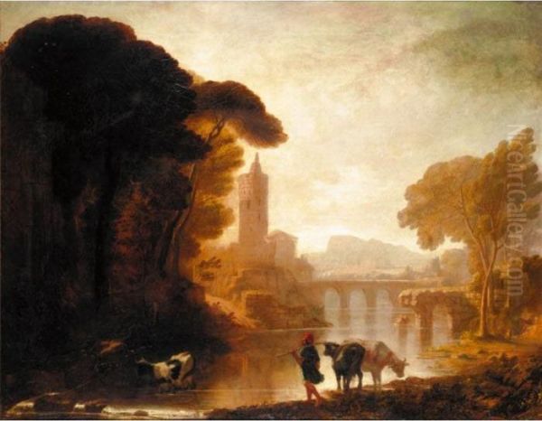 Italianate Landscape With Cattle Oil Painting by Richard Wilson