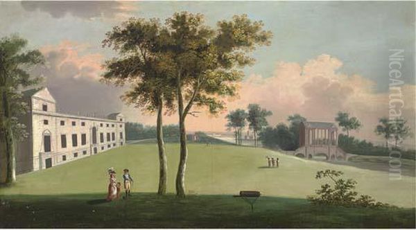 The South Front Of Wilton House And Palladian Bridge To The East Oil Painting by Richard Wilson