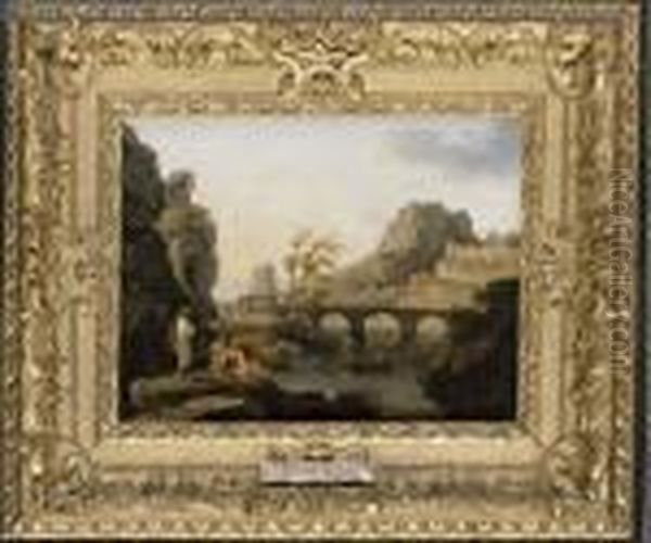 A Classical River Landscape With Peasants And Fishermen Oil Painting by Richard Wilson