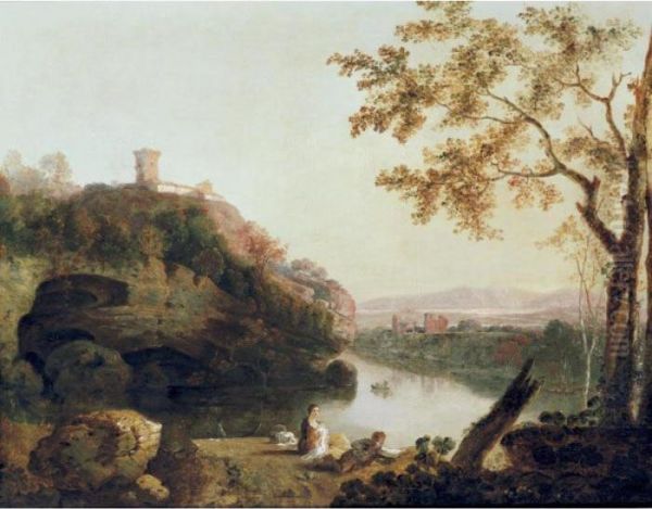 A River Landscape Oil Painting by Richard Wilson