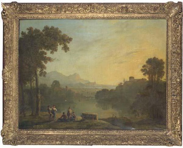 River Mouth With Peasants Dancing Oil Painting by Richard Wilson