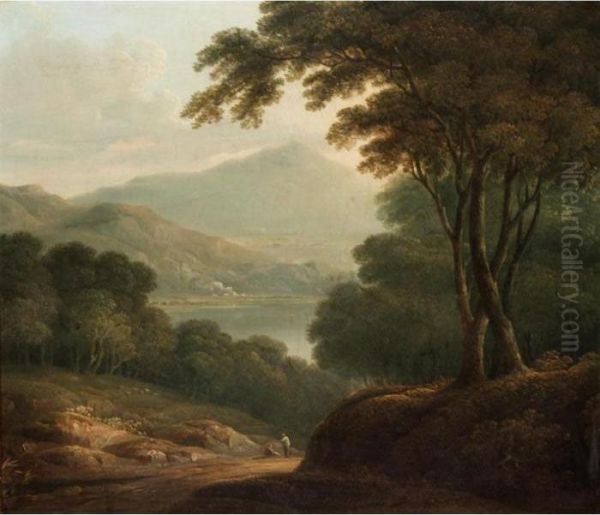 Moel Hebog And Llyn Dinas Oil Painting by Richard Wilson