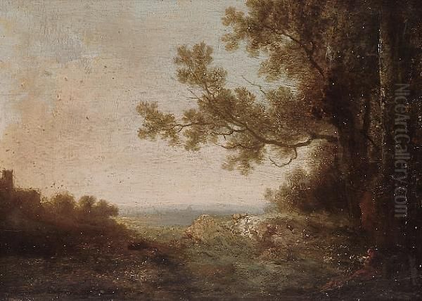 An Italianate Landscape With A Figure Resting Beneath A Tree Oil Painting by Richard Wilson