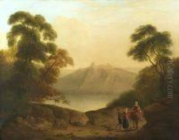 Italian View With Figures Oil Painting by Richard Wilson