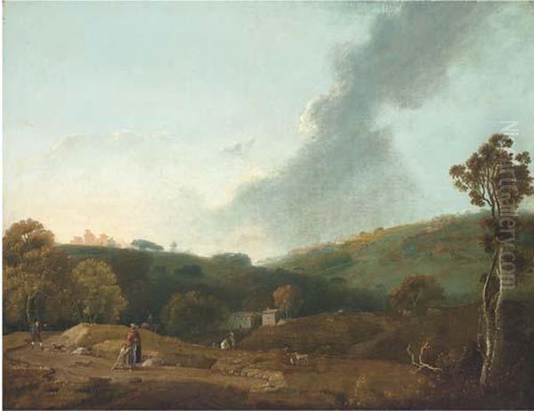 An Italianate Landscape With Figures by Richard Wilson