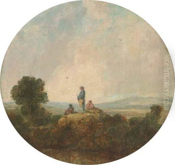 Figures On A Riverbank In An Extensive Italianate Landscape Oil Painting by Richard Wilson