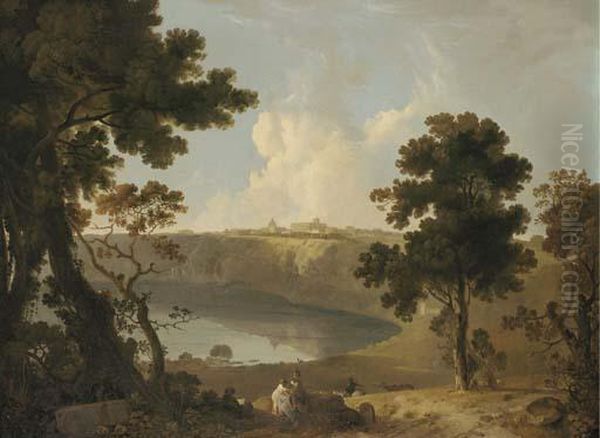 View Of The Castel Gandolfo And Lake Albano Oil Painting by Richard Wilson