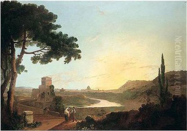 View Of Rome And The Ponte Molle Oil Painting by Richard Wilson