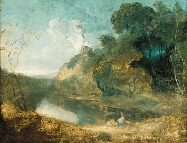 A Wooded River Landscape Oil Painting by Richard Wilson