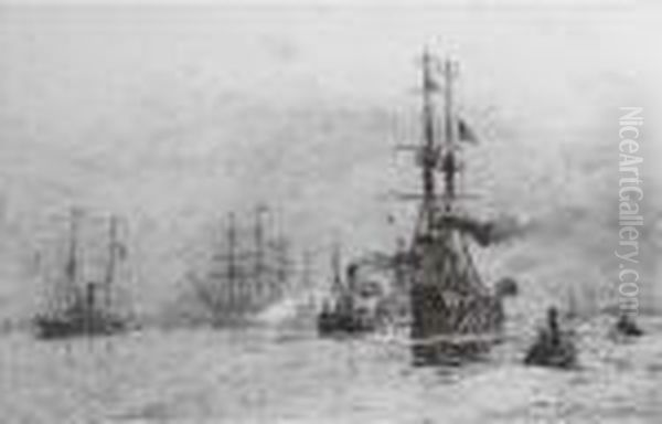 H.m.s. Natal Leaving Portsmouth Harbour Oil Painting by William Lionel Wyllie