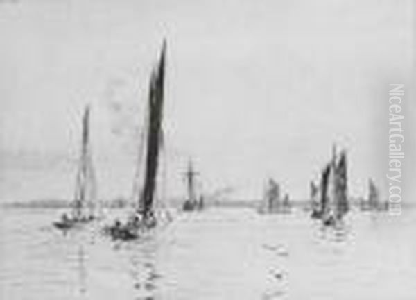 Yachts Racing In Light Airs Oil Painting by William Lionel Wyllie