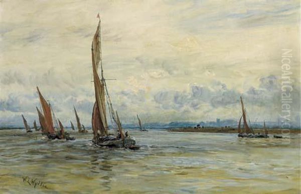 Thames Barges Racing With The Tide On The Medway Oil Painting by William Lionel Wyllie