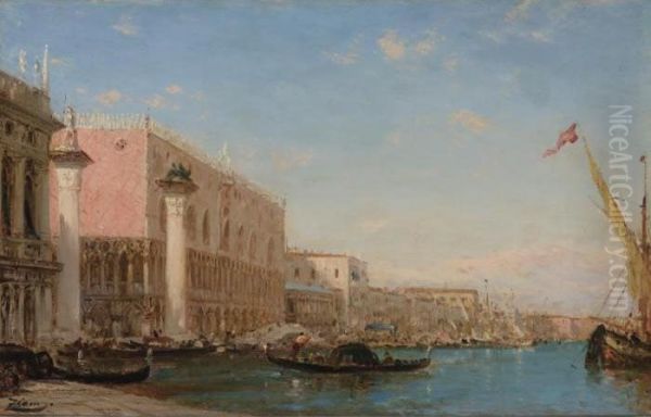 Gondalas At The Doges' Palace, Venice Oil Painting by Felix Ziem