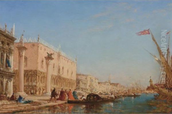 People On The Pier Near The Doges' Palace, Venice Oil Painting by Felix Ziem