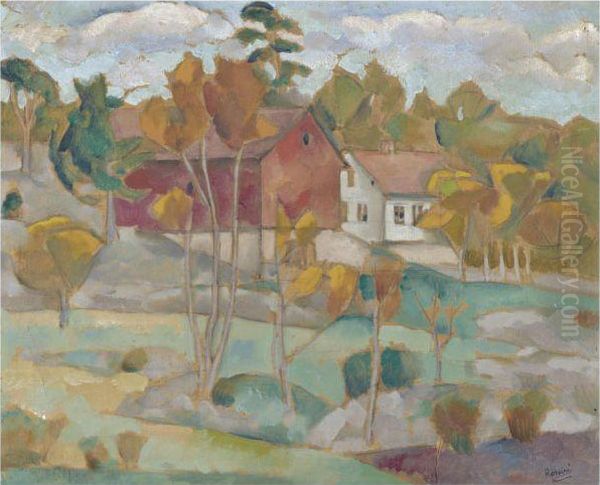 Farmhouse In The Autumn Oil Painting by Vladimir Baranoff-Rossine