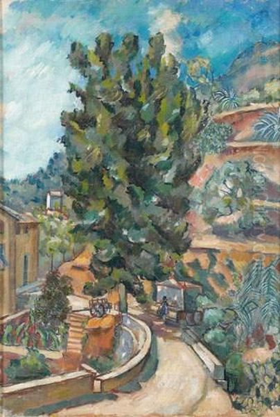 La Fontaine A L'entree Du Village En Corse Oil Painting by Vladimir Baranoff-Rossine