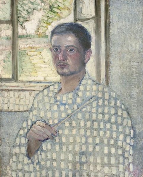 Self-portrait With Brush Oil Painting by Vladimir Baranoff-Rossine