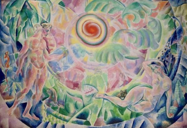 The Rhythm (adam And Eve) Oil Painting by Vladimir Baranoff-Rossine