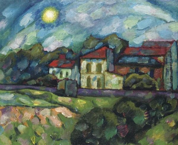 Landscape With Red Roofs Oil Painting by Vladimir Baranoff-Rossine