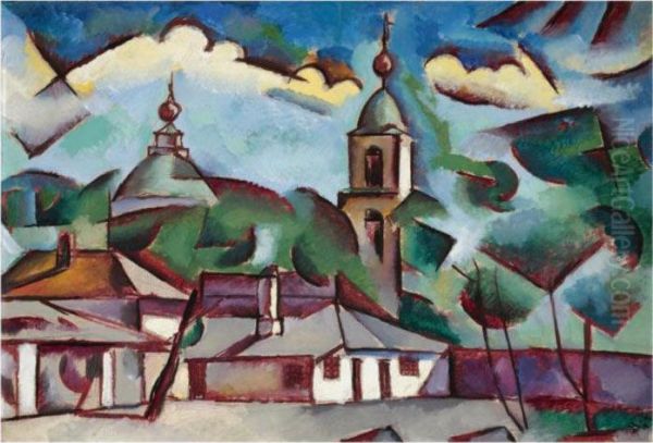 Landscape With Church Oil Painting by Vladimir Baranoff-Rossine