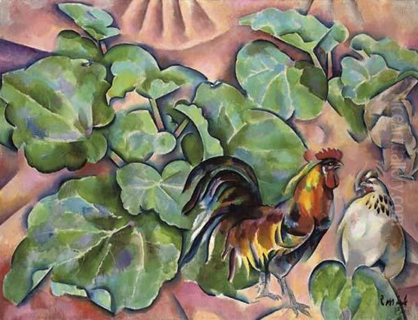 Cockerel And Rhubarb Oil Painting by Vladimir Baranoff-Rossine