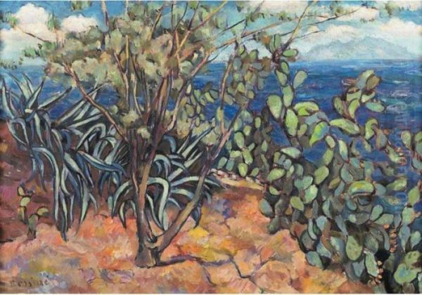 Landscape With Aloe And Cactus, Corsica Oil Painting by Vladimir Baranoff-Rossine