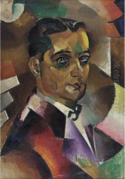 Cubist Self-portrait Oil Painting by Vladimir Baranoff-Rossine