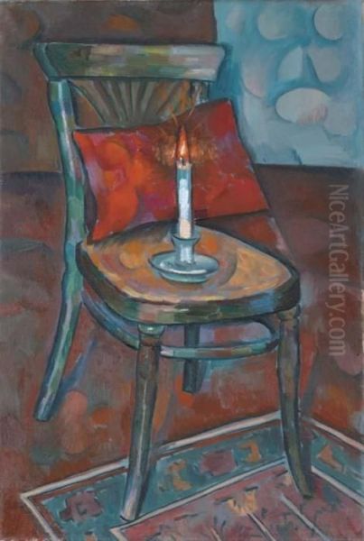 Still Life With Chair And Candle Oil Painting by Vladimir Baranoff-Rossine