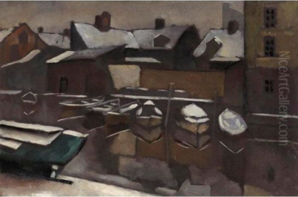 Roofs And Boats, Norway Oil Painting by Vladimir Baranoff-Rossine