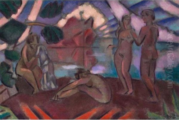 The Bathers, Circa 1911 Oil Painting by Vladimir Baranoff-Rossine