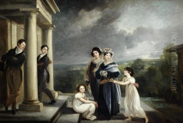 Portrait Of The Deare Family On The Steps Of Their House Oil Painting by Thomas Barker of Bath