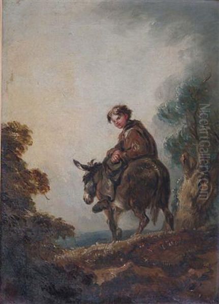 A Country Lane With Boy Upon A Mule Oil Painting by Thomas Barker of Bath