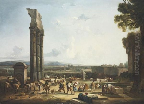 An Extensive Capriccio Landscape Oil Painting by Thomas Barker of Bath