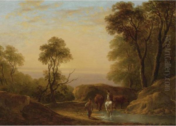 An Evening Landscape Oil Painting by Thomas Barker of Bath