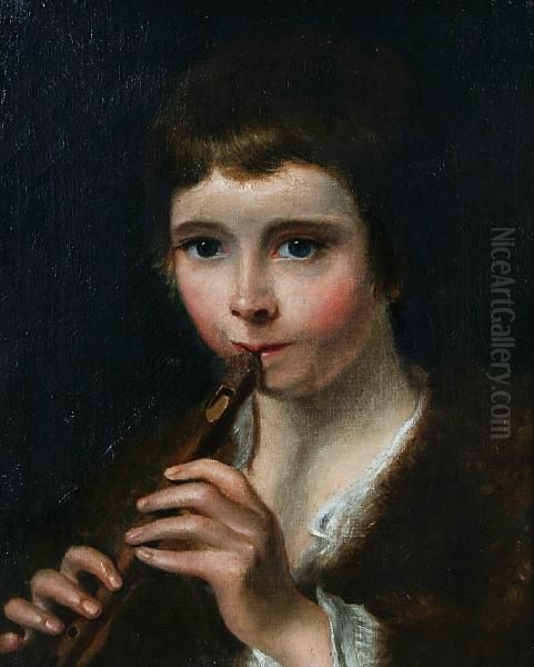 Portrait Of A Young Boy Playing A Pipe Oil Painting by Thomas Barker of Bath