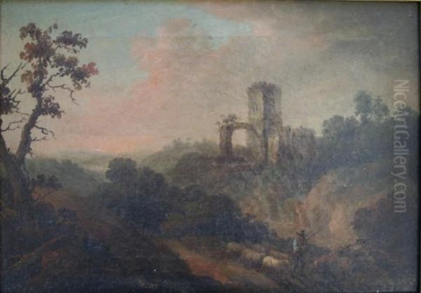 Landscape At Sunset With Classical Ruins Oil Painting by Thomas Barker of Bath