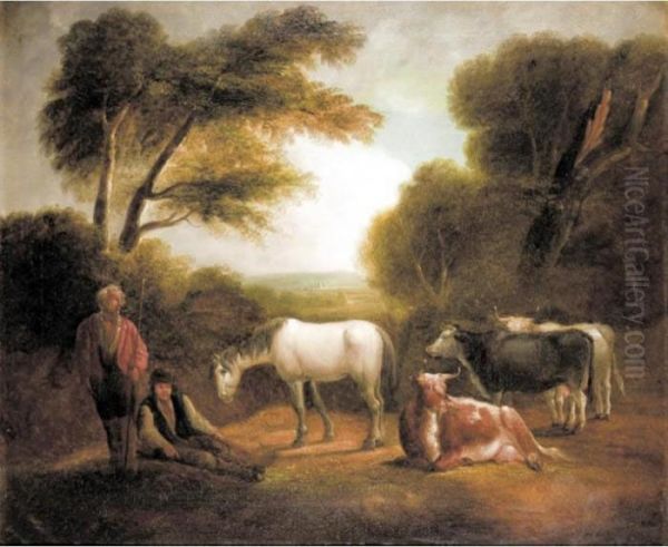 Figures With Cattle And A Horse Oil Painting by Thomas Barker of Bath