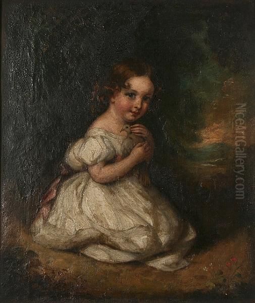 Young Girl With A Dove, Seated Before A Landscape Oil Painting by Thomas Barker of Bath