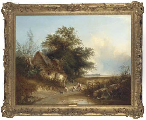 A Woodland Cottage By A Pond Oil Painting by Henry John Boddington