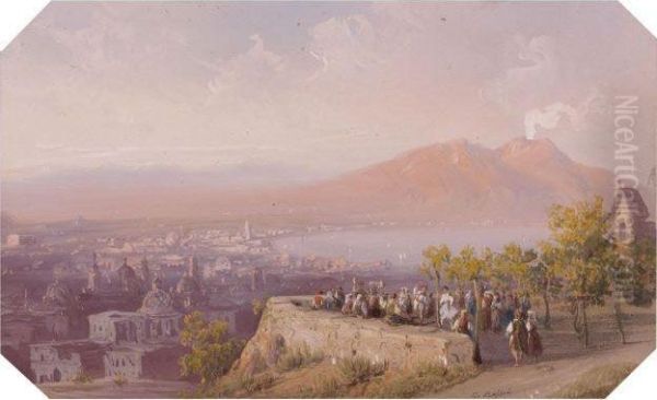 Assemblee De Personnages Sur Les Contreforts De San Martino, Naples Oil Painting by Carlo Bossoli