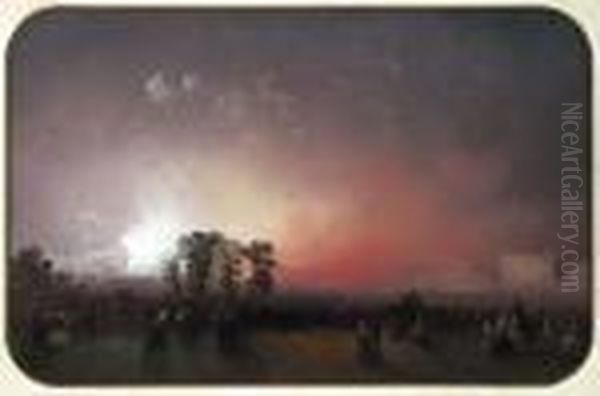 Fireworks Over Bridgewater House Oil Painting by Carlo Bossoli