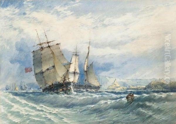 Merchant Shipping In A Heavy Swell Off The North East Coast Oil Painting by John Callow