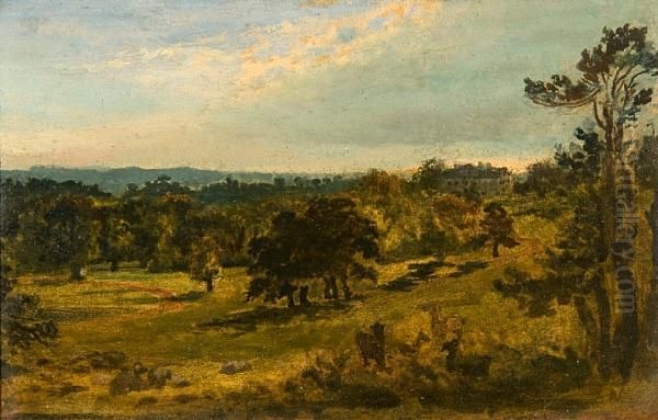 Country House In A Landscape, Probablyshrubland Hall Oil Painting by Thomas Gainsborough