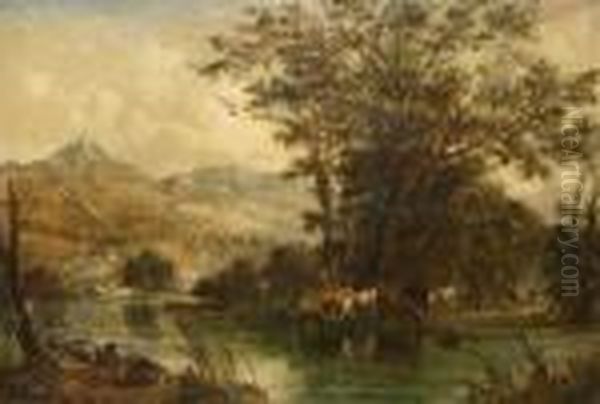 Cattle Watering By Rivers Edge Oil Painting by Thomas Gainsborough