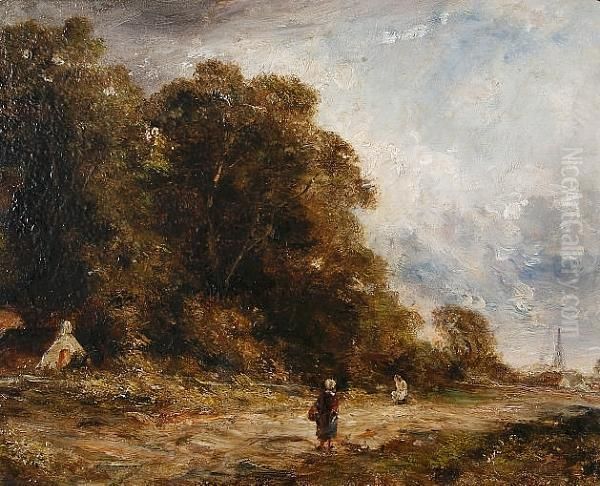 Figure On A Path By A Gypsy Encampment Oil Painting by Thomas Gainsborough