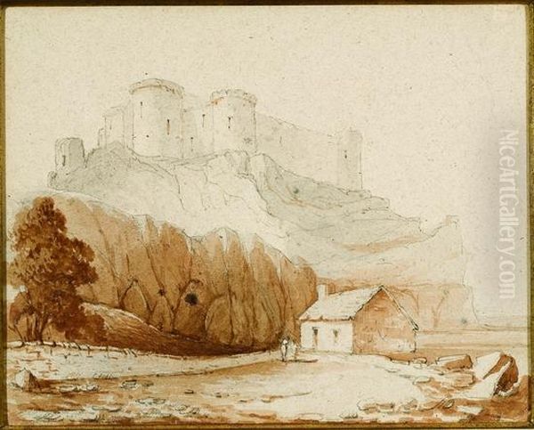 A Coastal View By A Castle Oil Painting by William Daniell RA