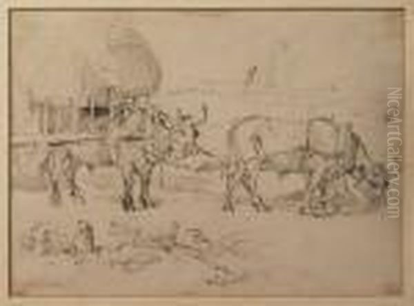 Study Of Oxen And A Cart Oil Painting by William Daniell RA